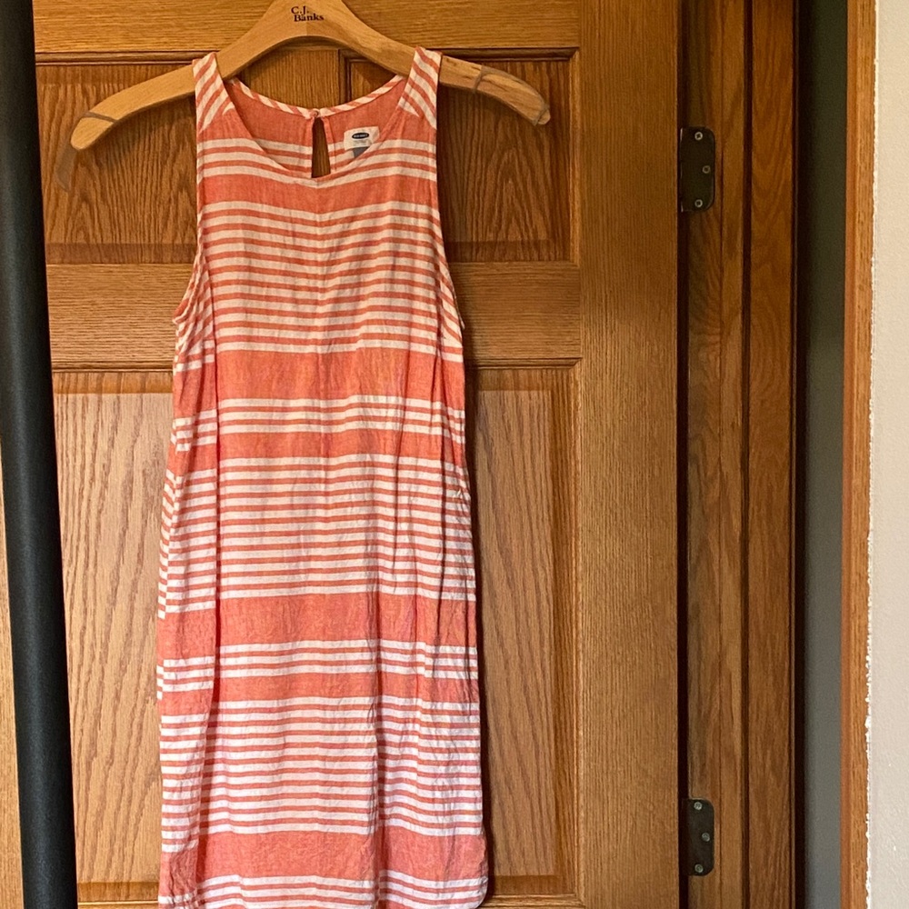 Old Navy Coral and White Striped Maxi Dress